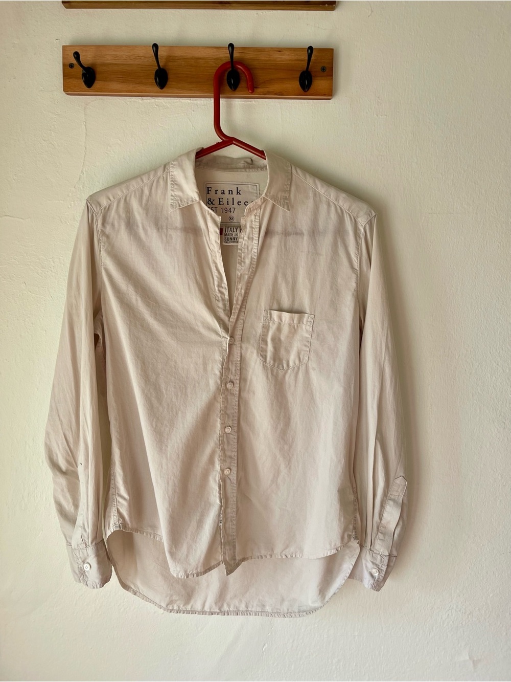 Frank & Eileen Eileen‎ Relaxed Boyfriend Button Up Shirt Beige Cotton Sz XS